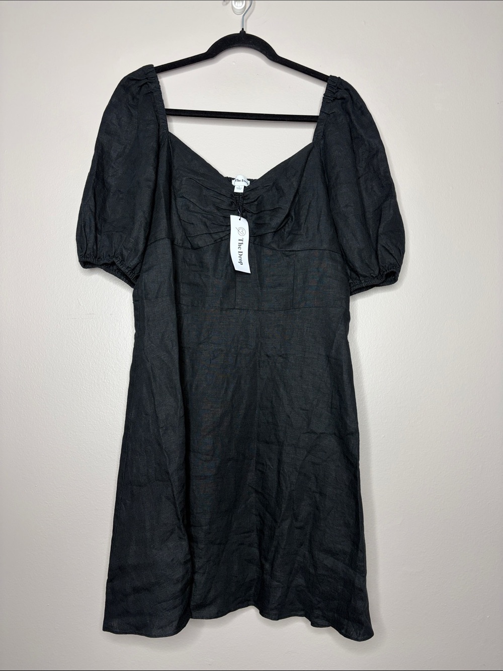 The Drop Nala Twist-Front Linen Mini Dress Black L NWT